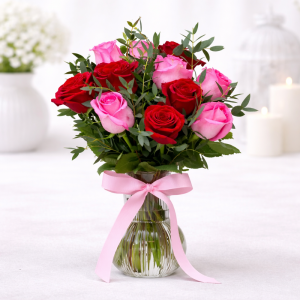 cuteb 11 Red & pink Roses in  Vase